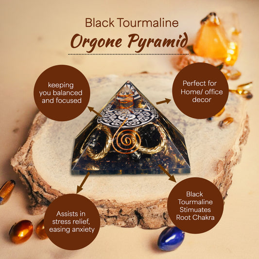 Black Tourmaline Sacred Geometry Orgone Crystal Stone Pyramid