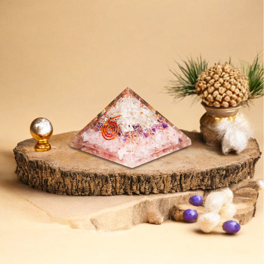 Amethyst, Rose Quartz, and Clear Quartz Orgone Pyramid