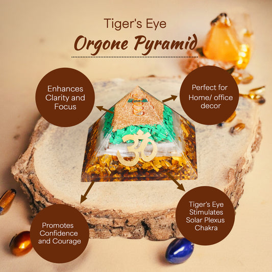 Tiger Eye, Malachite, and Selenite Orgone Pyramid