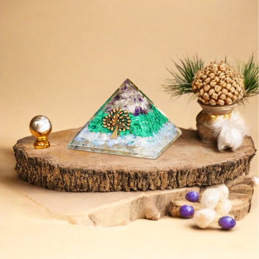Amethyst, Malachite, and Opalite Orgone Pyramid