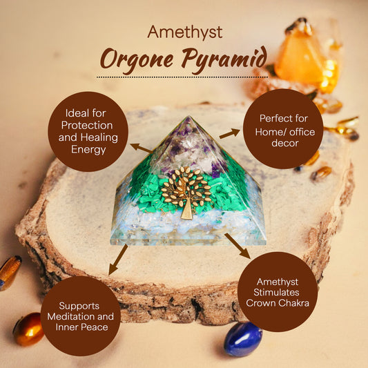 Amethyst, Malachite, and Opalite Orgone Pyramid