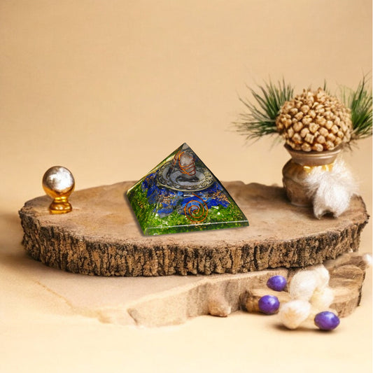 Green Onyx and Lapis Lazuli Orgone Crystal Pyramid