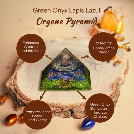 Green Onyx and Lapis Lazuli Orgone Crystal Pyramid