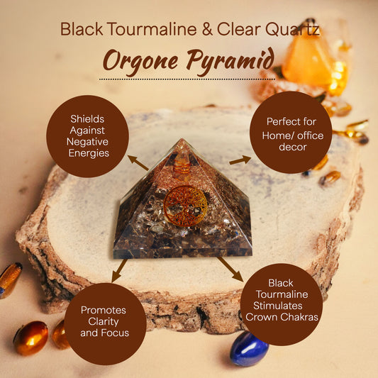 Black Tourmaline and Clear Quartz Orgone Pyramid