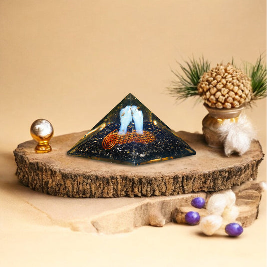 Black Tourmaline Blue Angel Orgone Pyramid