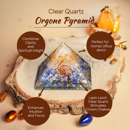 Lapis Lazuli and Clear Quartz Orgone Pyramid for Confidence