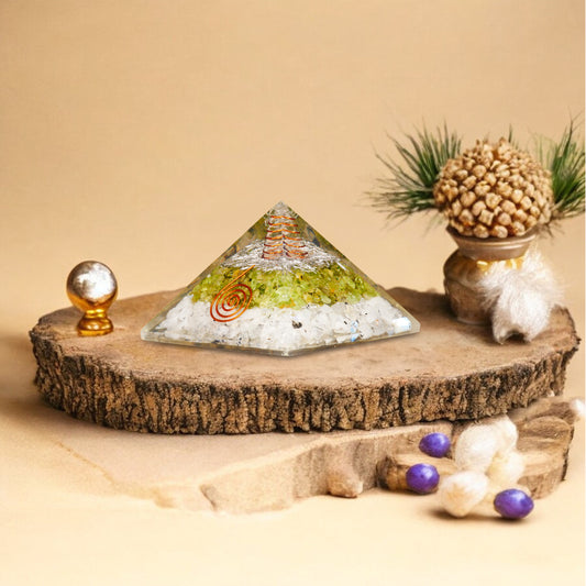 Rainbow Moonstone and Peridot Orgone Pyramid