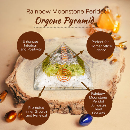 Rainbow Moonstone and Peridot Orgone Pyramid