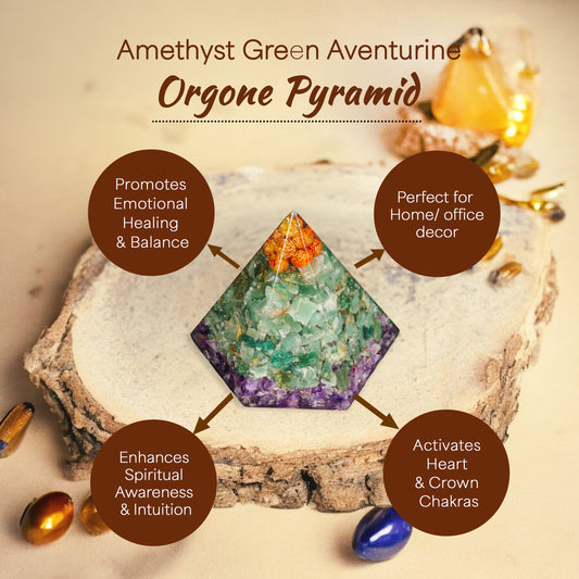 Amethyst and Green Aventurine Orgone Pyramid for Peace