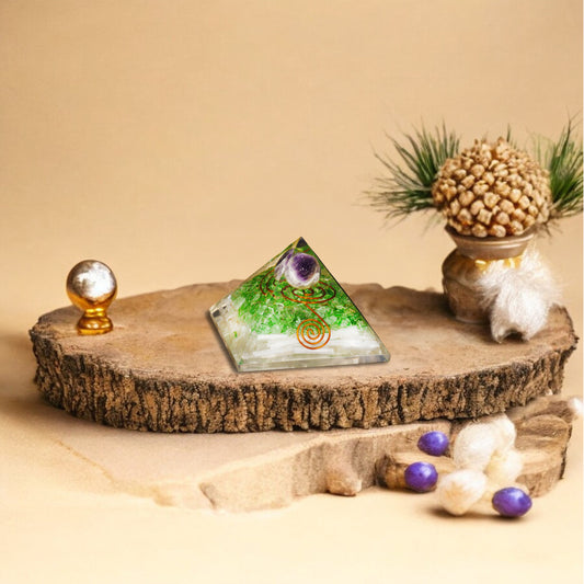 Selenite and Green Onyx Orgone Crystal Pyramid