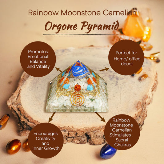 Rainbow Moonstone and Carnelian Orgone Crystal Pyramid