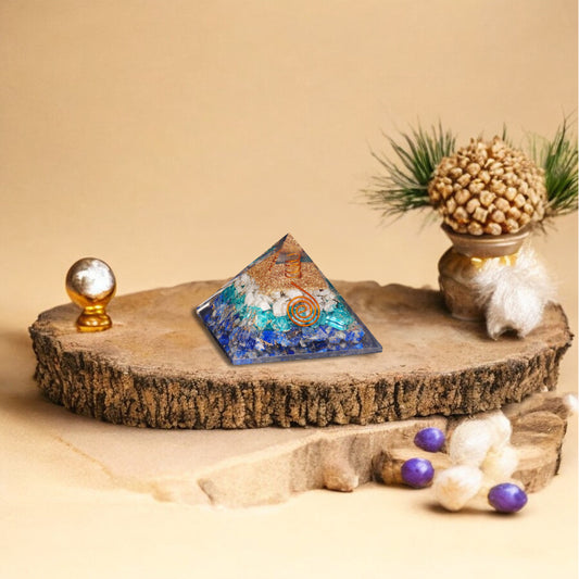Lapis Lazuli, Blue Onyx, and Moonstone Orgone Pyramid