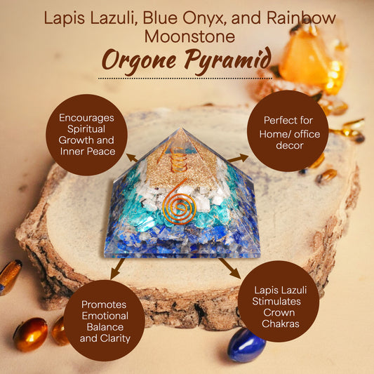 Lapis Lazuli, Blue Onyx, and Moonstone Orgone Pyramid