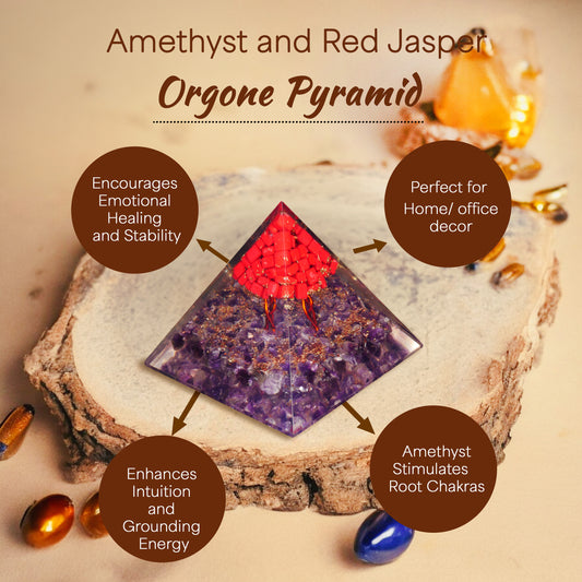 Amethyst and Red Jasper Orgone Crystal Pyramid