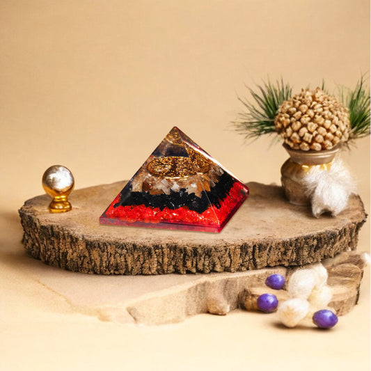 Red Onyx, Black Tourmaline, and Selenite Orgone Pyramid