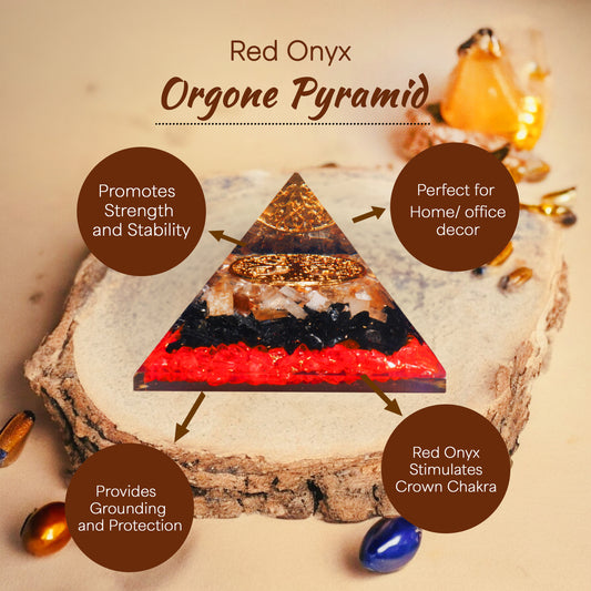 Red Onyx, Black Tourmaline, and Selenite Orgone Pyramid