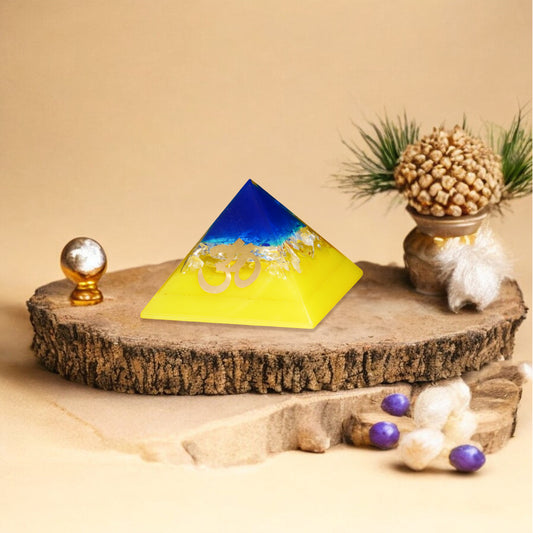 Blue Onyx and Yellow Onyx Orgone Crystal Pyramid