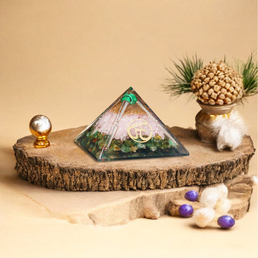Green Aventurine and Rose Quartz Orgone Crystal Pyramid