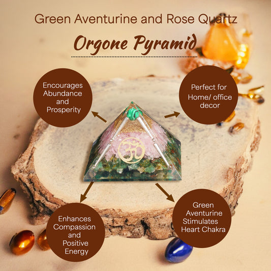 Green Aventurine and Rose Quartz Orgone Crystal Pyramid