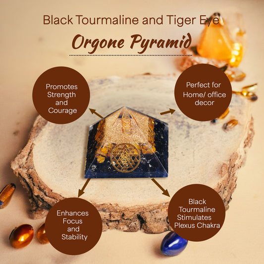 Black Tourmaline & Tiger Eye Healing Crystal Pyramid