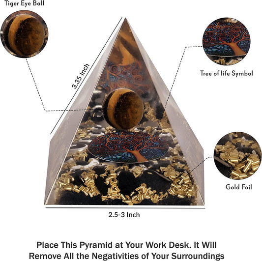 Tiger Eye Crytstal Orgone Pyramid for Healing & Positive Energy EMF Protection