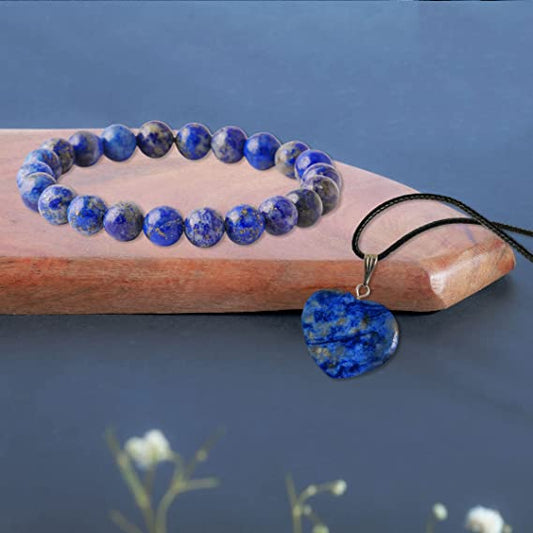 Lapis Lazuli Bracelet & Heart Necklace Pendant Jewelry Accessories for Women