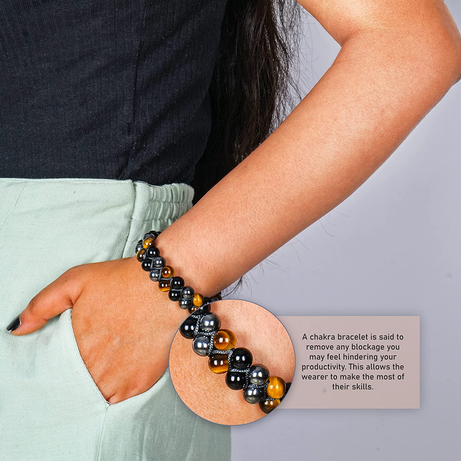 Triple Protection Bracelet - Tigers Eye, Black Obsidian & Hematite Beaded Bracelet For Men & Women