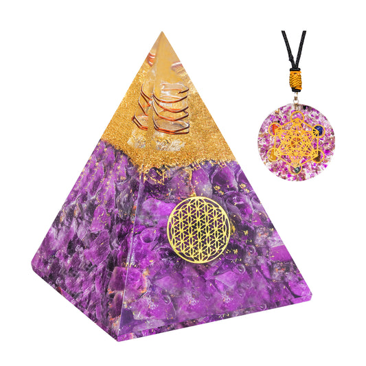 Amethyst Orgonite Orgone Energy Pyramid - Healing Crystal Pyramid For Meditation