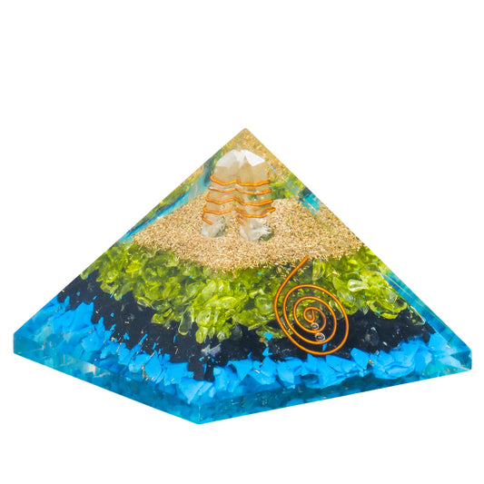 Peridot, Turquoise, and Black Tourmaline Orgonite Pyramid