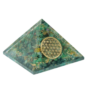 Green Aventurine Orgone Pyramid Flower of Life Sacred Geoemetry Symbol Handmade Natural Stones