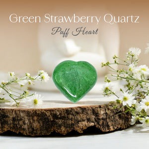 Green Strawberry Quartz Puff Heart