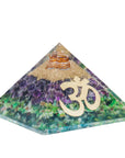 Amethyst & Green Aventurine orgonite pyramid with Om Symbol for Energy Protection