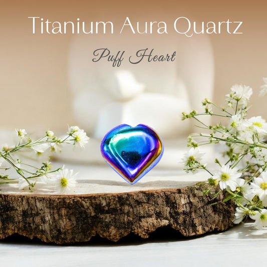 Titanium Aura Quartz Puff Heart