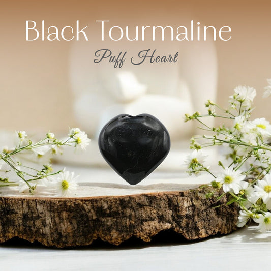 Black Tourmaline Puff Heart