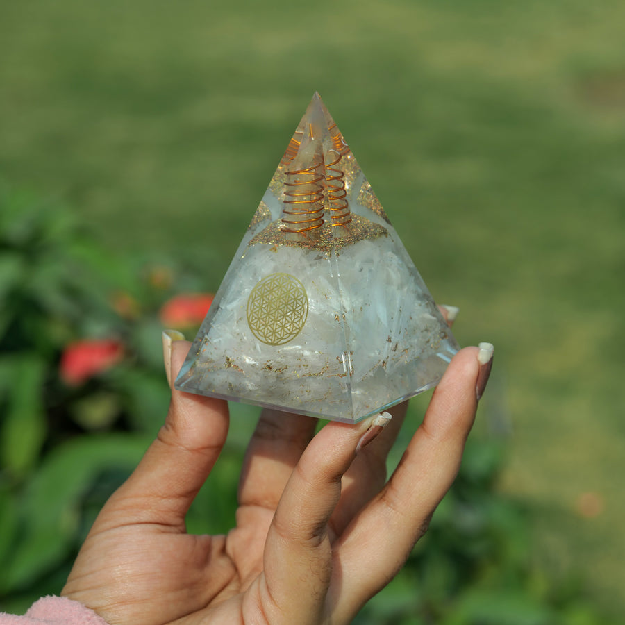 Handmade Selenite Healing Crystal Orgonite Pyramid for Meditation