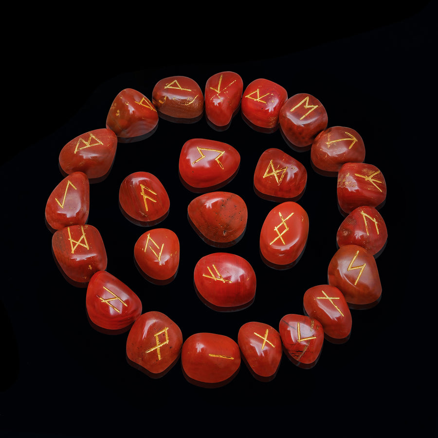 Red Jasper Engraved Runes Stone Set