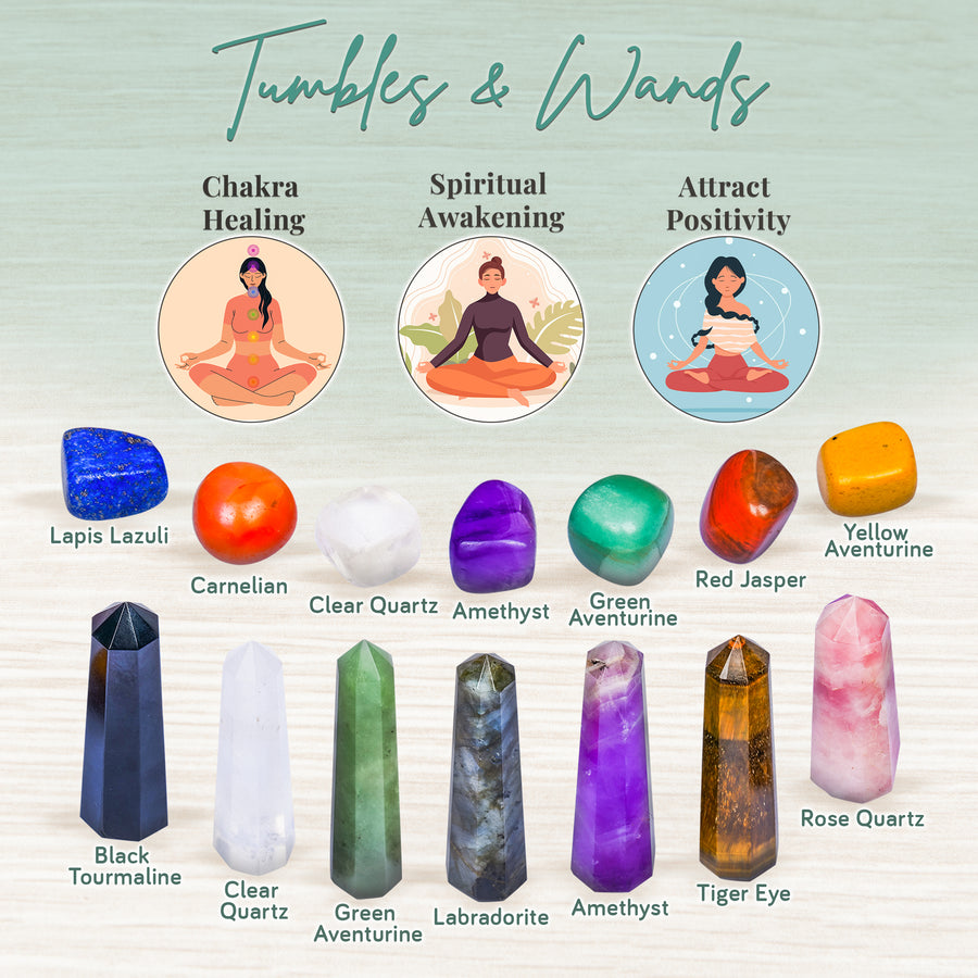 Healing Crystal Tumbled Stones and Wand Ensemble