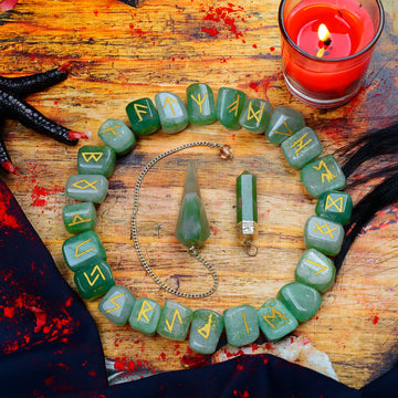 Green Jade Runes Stone For Meditation