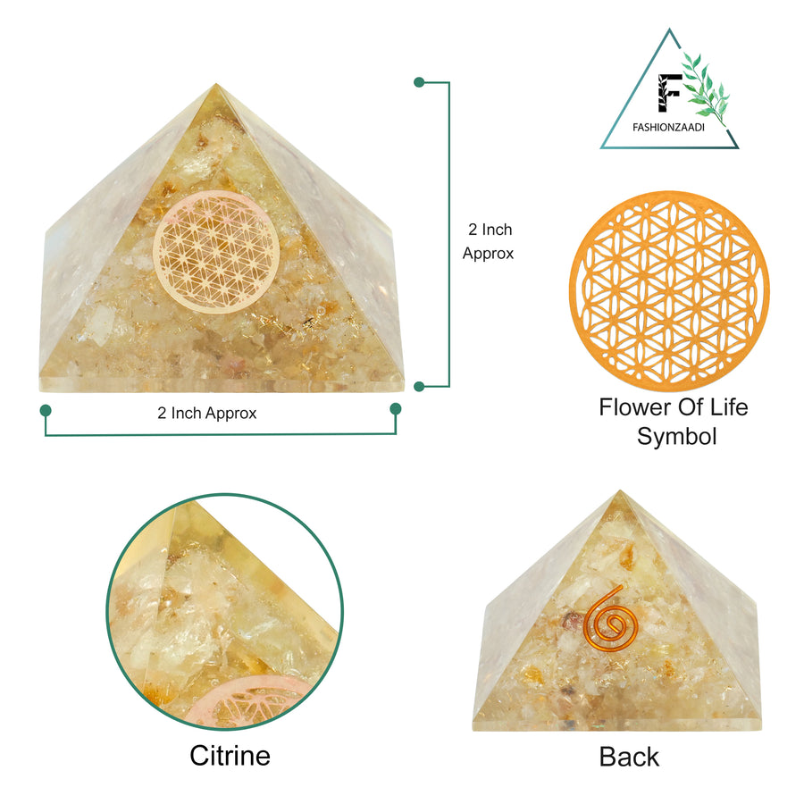 Citrine Orgonite Pyramid With The Flower Of Life Symbol for protection