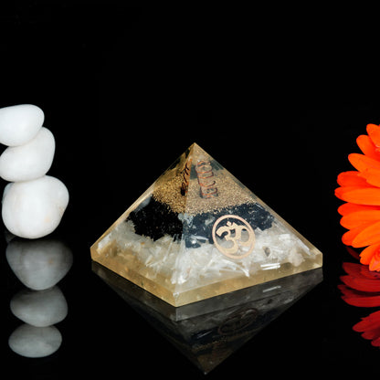 Black Tourmaline Selenite Orgonite Pyramid