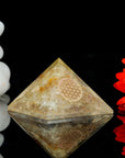 Citrine Orgonite Pyramid With The Flower Of Life Symbol for protection