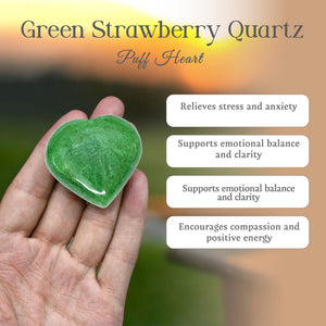 Green Strawberry Quartz Puff Heart