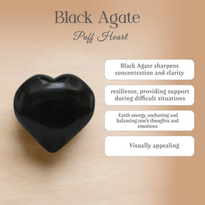 Black Agate Puff Heart