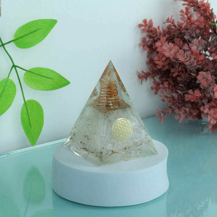 Handmade Selenite Healing Crystal Orgonite Pyramid for Meditation