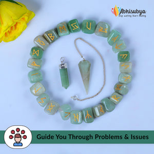 Green Jade Runes Stone Set With Pendant & Crystal Pendulum