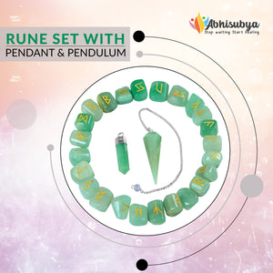 Green Jade Runes Stone Set With Pendant & Crystal Pendulum