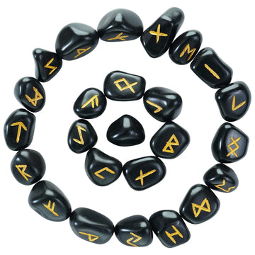 Black Tourmaline Elder Futhark Rune Set