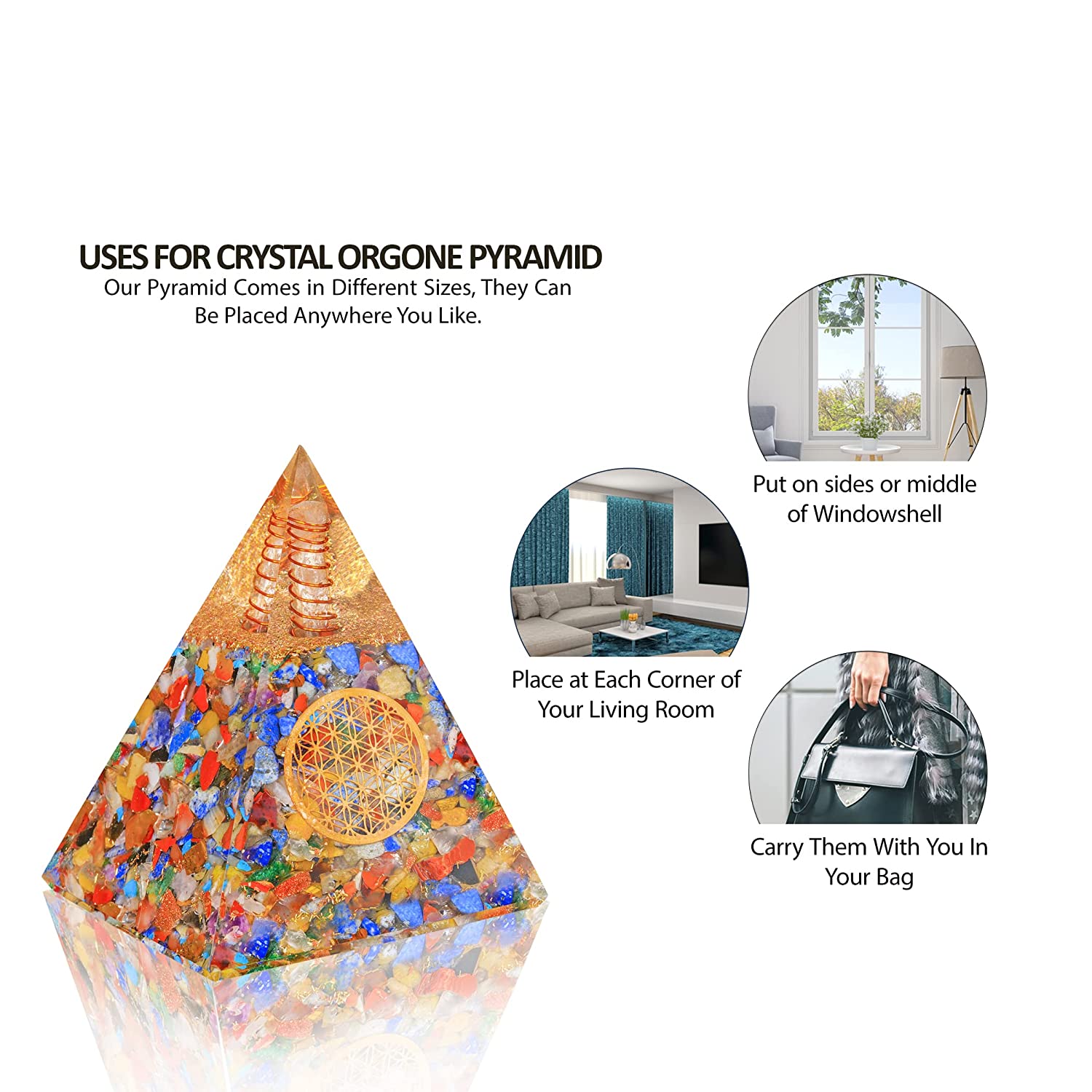 Mix Seven Chakra Crystal Orgone Pyramid for Healing & Positive Energy