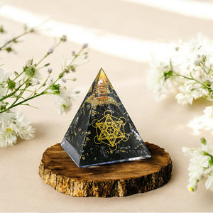Black Tourmaline Metatron’s Cube Orgone Crystal Pyramid