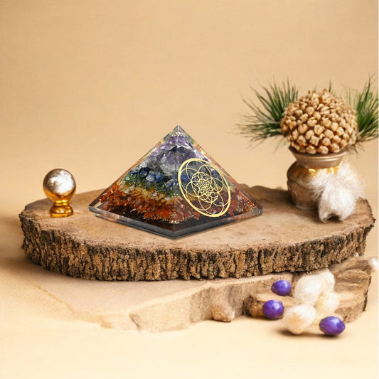 Seven Chakra Golden Metraton Orgone Crystal Pyramid